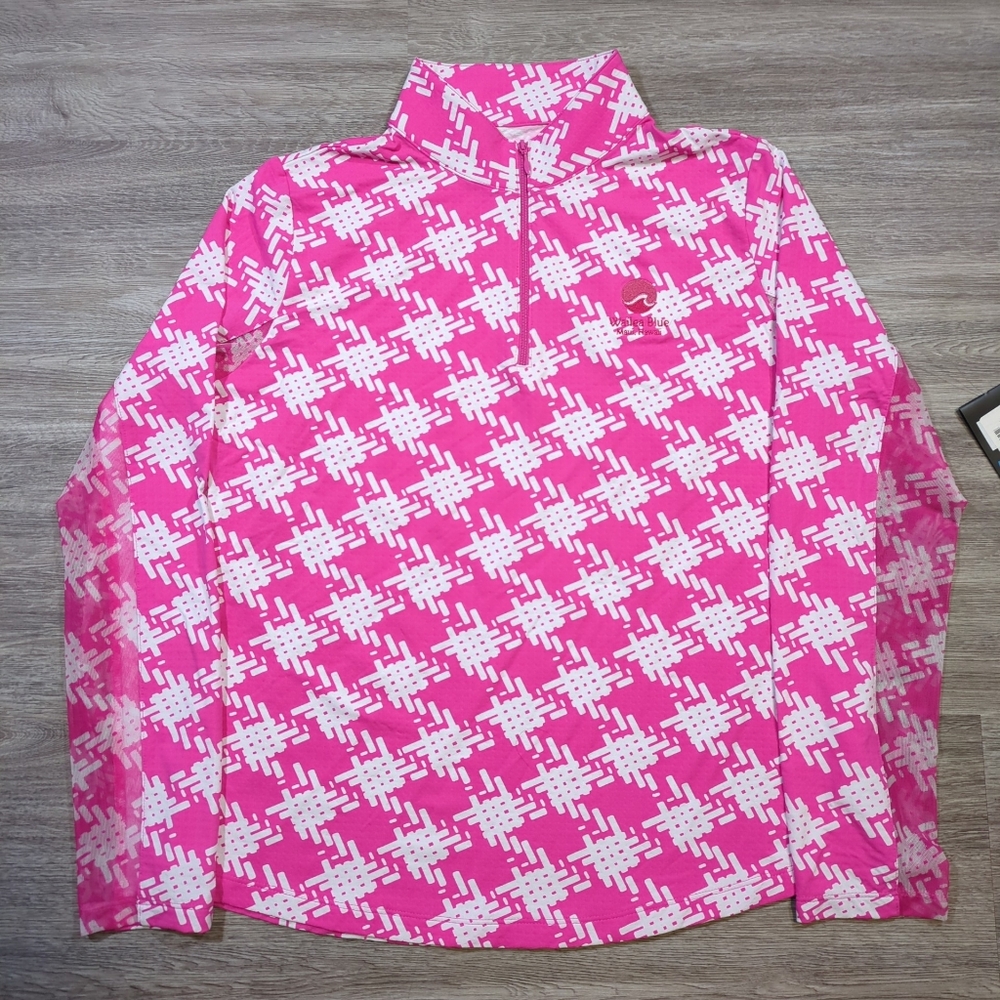 IBKUL Women's Large Kimberly Hot Pink Long Sleeve Zip Mock Neck Golf Embroidery